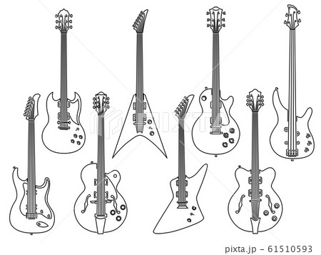 ギター エレキギター 楽器 白黒のイラスト素材