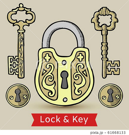 鍵穴 鍵 カギ アンティークのイラスト素材
