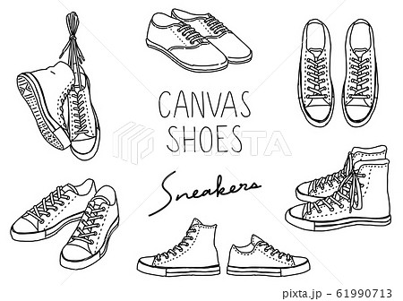 靴 スニーカー キャンバスシューズ ペン画のイラスト素材