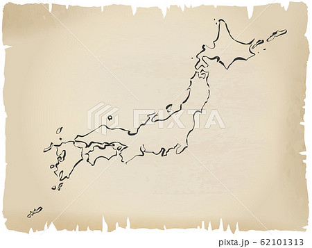 線画 手書き ベクター 日本地図のイラスト素材