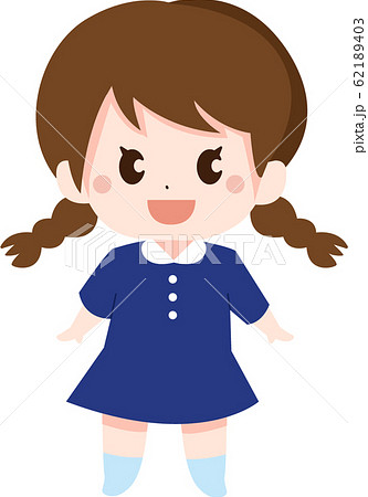 かわいい 子供 女の子 おさげのイラスト素材