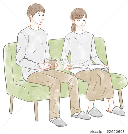 ソファ 座る 人物 夫婦のイラスト素材