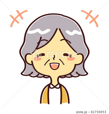 シニア女性 表情 にこにこ 笑顔のイラスト素材