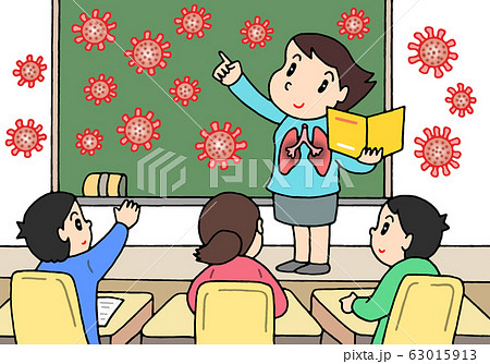 新型コロナウイルス 教室 先生 生徒のイラスト素材