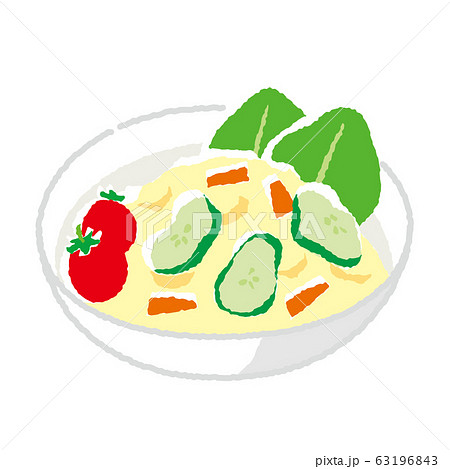 ポテトサラダ プチトマト レタス サラダのイラスト素材