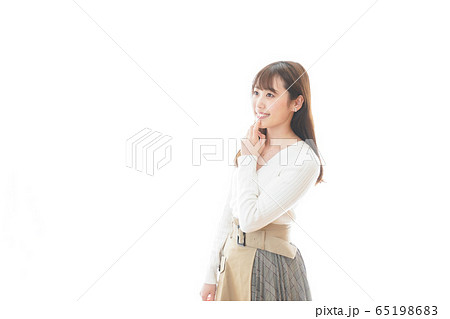 振り向きポーズ 女性の写真素材