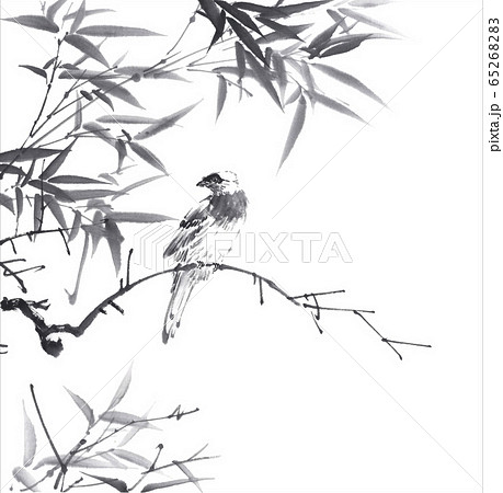 水墨画 鳥の絵 岩の上の鳥の水墨画png無料 イラスト フリー素材 | PSD無料
