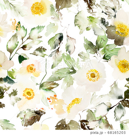 花 パターン 壁紙 アネモネの写真素材
