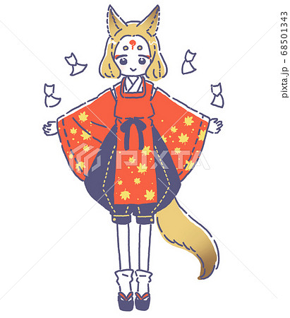 イラスト 和服 キツネ 狐のイラスト素材