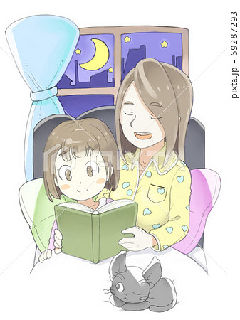 女の子 子供 ベッド 寝るのイラスト素材