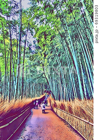 嵐山 竹林 京都 竹のイラスト素材