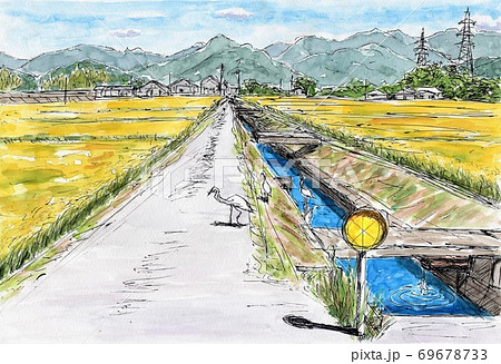 風景画 用水路 水彩画 スケッチのイラスト素材 - PIXTA