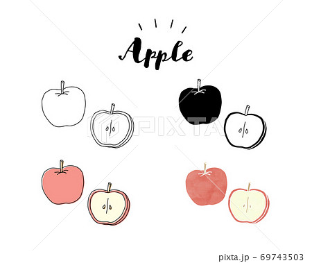 線画 りんご リンゴ 林檎のイラスト素材