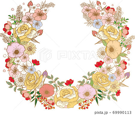 花 フレーム 線画 リースのイラスト素材