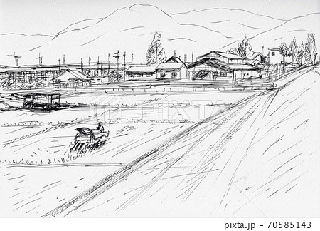 田んぼ 風景のイラスト素材