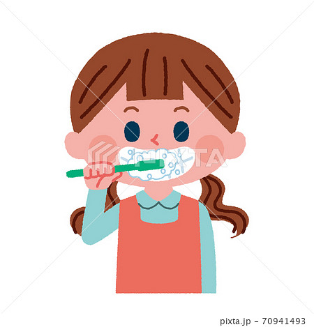 女の子 歯磨き 笑顔 イラスト かわいいの写真素材