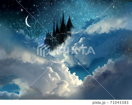 宇宙 イラスト 月 かわいいの写真素材