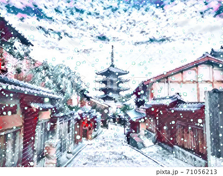 冬 京都 五重塔 テンプルのイラスト素材