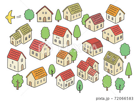 家 町並み 住宅街 線画 手描き 洋風のイラスト素材