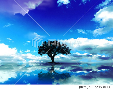 水面 反射 樹木 青空のイラスト素材 - PIXTA
