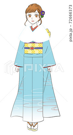 女性 正月 和服 帯のイラスト素材