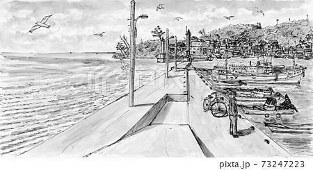 漁港 水彩画のイラスト素材 - PIXTA