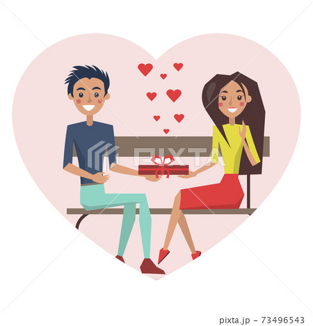 座る 男の子 女の子 ベンチのイラスト素材