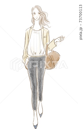 鞄 人物 女性 歩くのイラスト素材