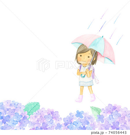 傘 女の子 雨 長靴のイラスト素材