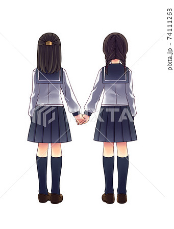 女の子 子供 小学生 後ろ姿のイラスト素材