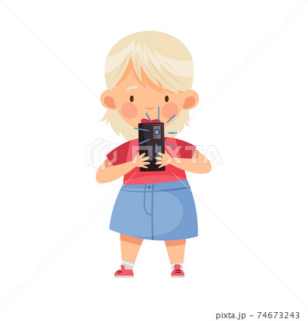 カメラ 女の子 撮影 趣味のイラスト素材