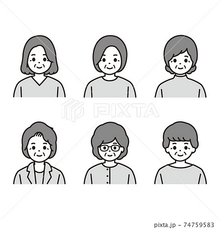 女性 人物 顔 モノクロのイラスト素材