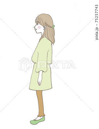 女の子 ワンピース 横向き イラストのイラスト素材