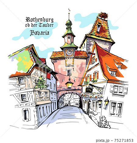 中世ヨーロッパ 町並みのイラスト素材