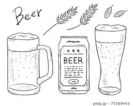 ビール 生ビール ジョッキ モノクロのイラスト素材