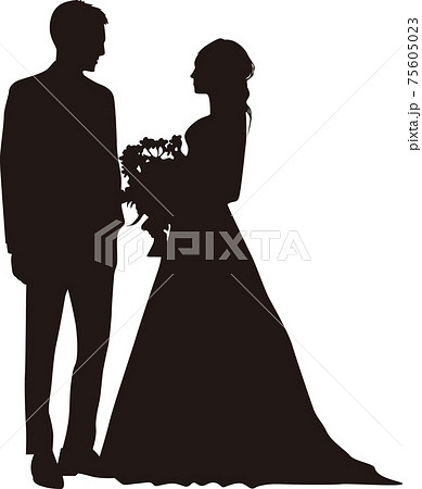 結婚 ウェディング ウェディングドレス シルエットのイラスト素材