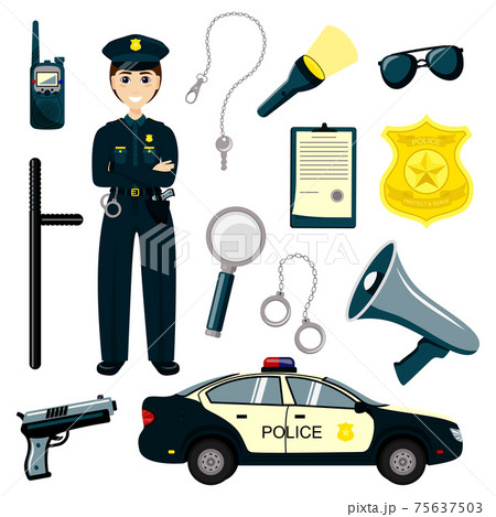 警察犬 犬 警官 警察官のイラスト素材