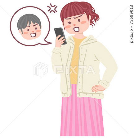 遠距離恋愛 カップル 電話 会話のイラスト素材