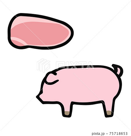 シンプルでかわいい豚と豚肉のイラストセット 手書き風のイラスト素材
