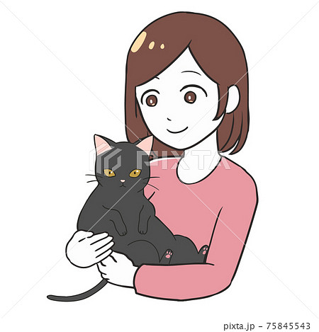 女性 猫 抱っこ ペットのイラスト素材
