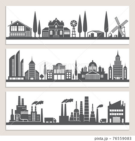 白黒 風景 イラスト 黒色のイラスト素材