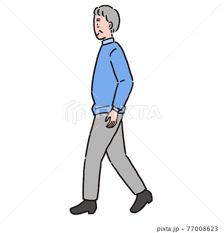 横向き 男性 全身 男 歩くの写真素材