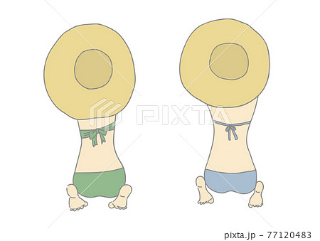 麦わら帽子 女の子 後ろ姿 人物のイラスト素材