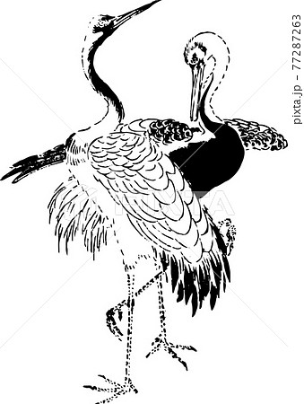 アート 鶴 白黒 モノクロのイラスト素材