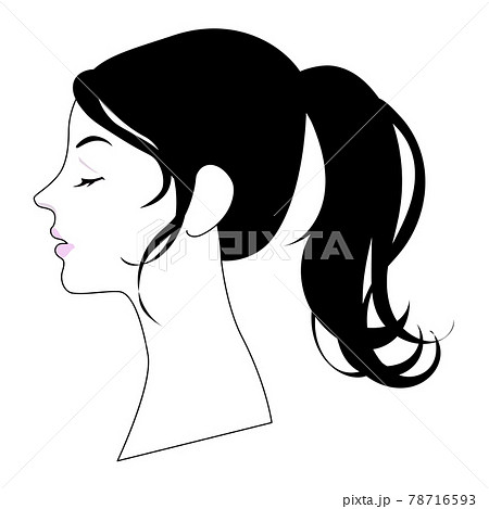 女性 美容 横顔 ポニーテールのイラスト素材