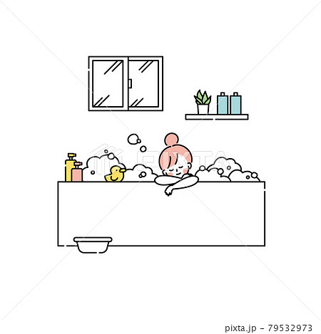 お風呂に入ってリラックスする女性のイラスト素材