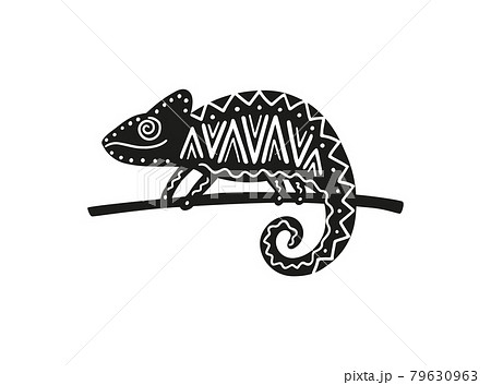 Black Silhouette Of Chameleon With Geometric のイラスト素材