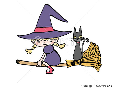 ハロウィン 魔女 仮装 ほうきのイラスト素材
