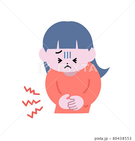 腹痛 女性 かわいいのイラスト素材