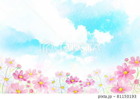 花畑 背景 春 自然 イラスト かわいい 風景の写真素材